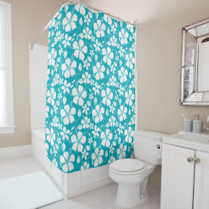 HAWAIIAN HULA (HIBISCUS) TEAL SHOWER CURTAIN
