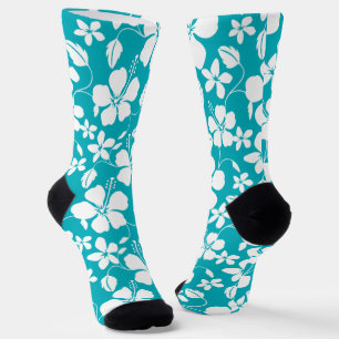HAWAIIAN HULA (HIBISCUS) TEAL SOCKS