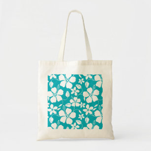 HAWAIIAN HULA (HIBISCUS) TEAL TOTE BAG