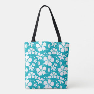 HAWAIIAN HULA (HIBISCUS) TEAL TOTE BAG