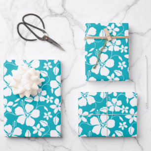 HAWAIIAN HULA (HIBISCUS) TEAL WRAPPING PAPER SHEET