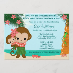 Hawaiian Hula Monkey Baby Shower invitation Beach