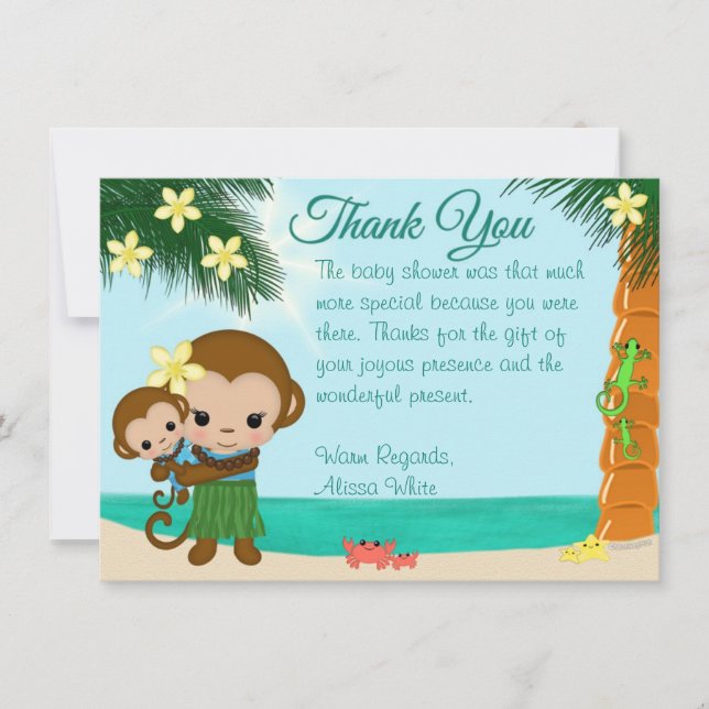 Hawaiian Hula Monkey Baby Shower Thank You BOY#01 Invitation (Front)