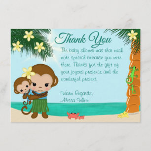 Hawaiian Hula Monkey Baby Shower Thank You BOY#01 Invitation
