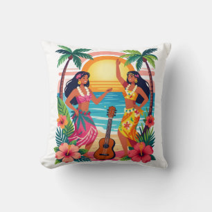 Hawaiian Hula Sunset Beach Tropical Dance Art Cushion