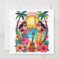 Hawaiian Hula Sunset Beach Tropical Dance Art