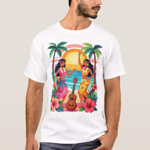 Hawaiian Hula Sunset Beach Tropical Dance Art T-Shirt