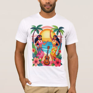 Hawaiian Hula Sunset Beach Tropical Dance Art T-Shirt