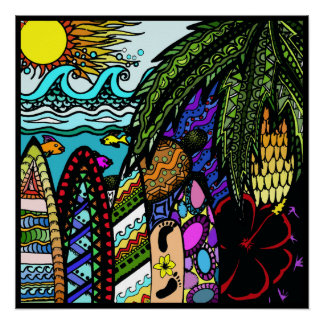 Hawaiian Ink doodle, colour Poster