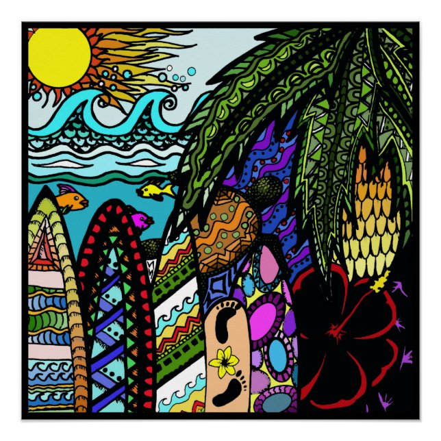Hawaiian Ink doodle, colour Poster (Front)