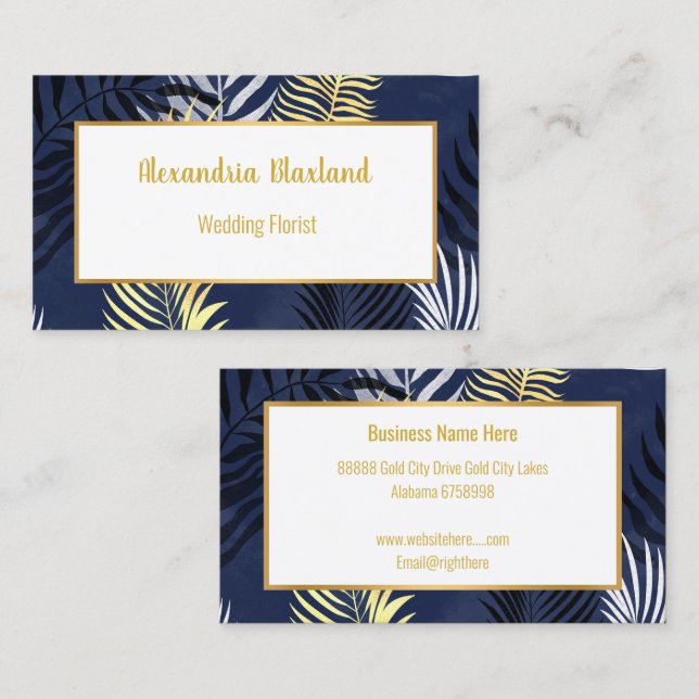 HAWAIIAN INSPIRED NAVY BLUE GOLD BUSINESS CARD (Front/Back)