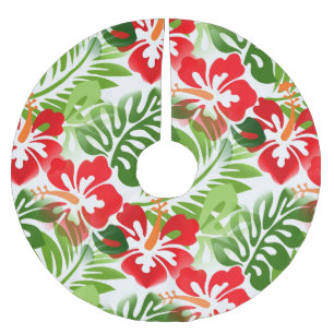 Hawaiian Island Tropical Pattern Hibiscus Flowers Brushed Polyester Tree Skirt