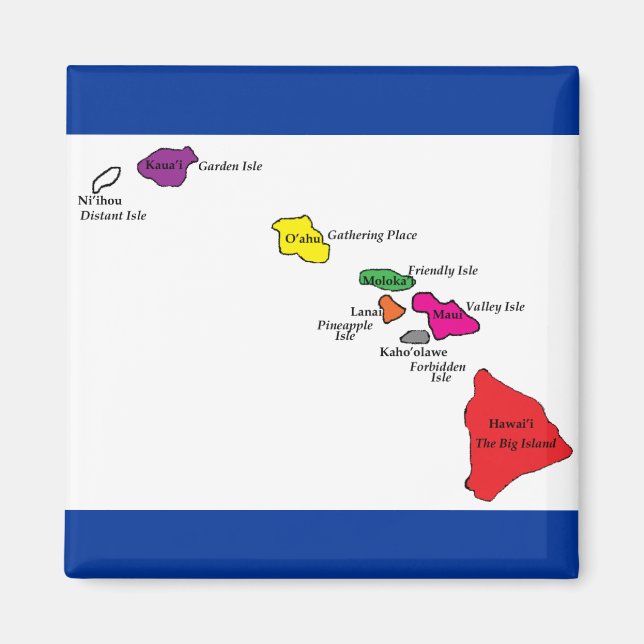 Hawaiian Islands colour of their Islands Magnet (Front)