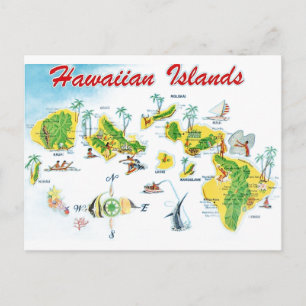 Hawaiian Islands Map Postcard