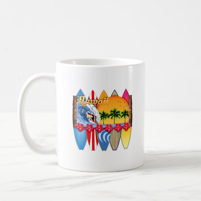 Hawaiian Islands Surfing Coffee Mug (Left)
