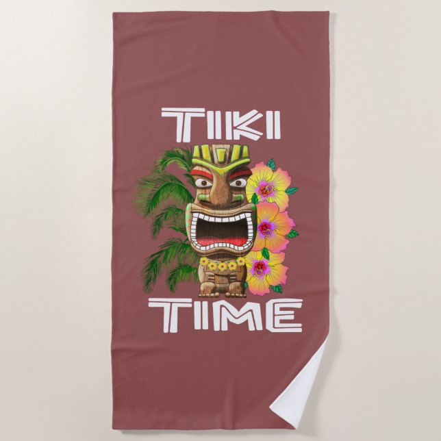 Hawaiian Islands Tiki Statue Beach Towel (Front)