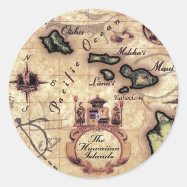 Hawaiian Islands vintage map print Classic Round Sticker (Front)