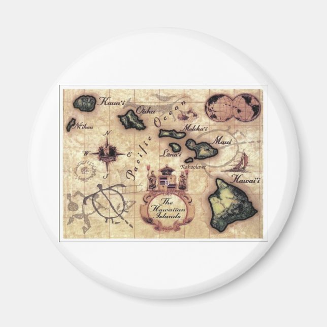 Hawaiian Islands vintage map print Magnet (Front)