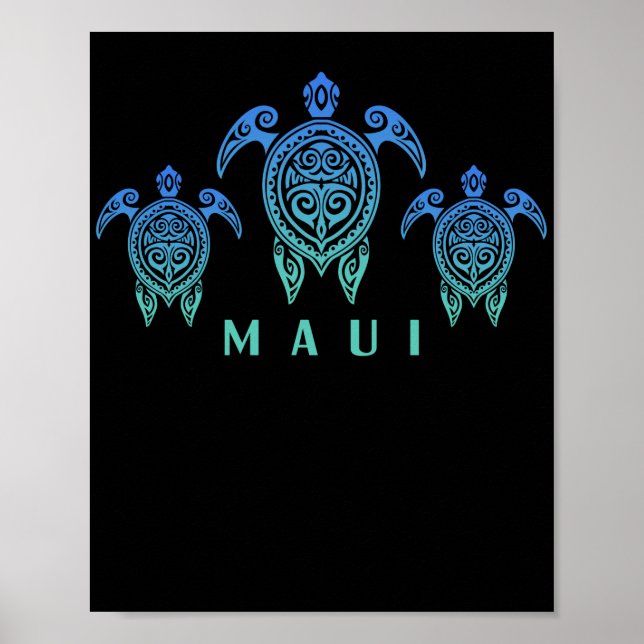 Hawaiian Islands Vintage Sea Turtle Souvenir Maui Poster (Front)