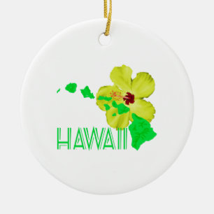 Hawaiian Islands Yellow Hibiscus Flower Ceramic Tree Decoration