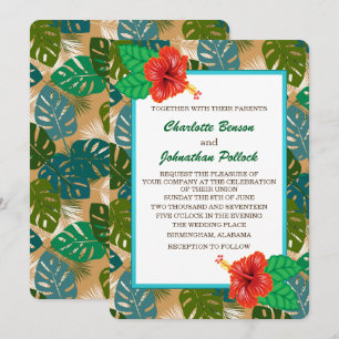 Hawaiian Jungle Foliage Hibiscus Flower Wedding Invitation