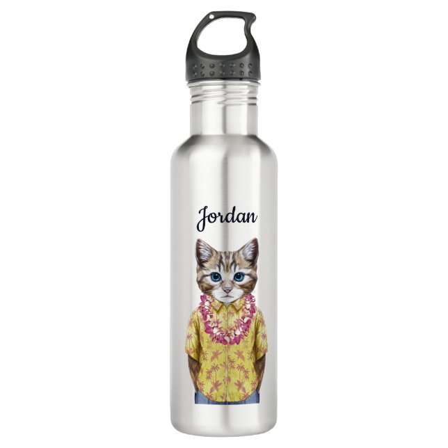 Hawaiian Kitty Cat | Add Your Name 710 Ml Water Bottle (Front)