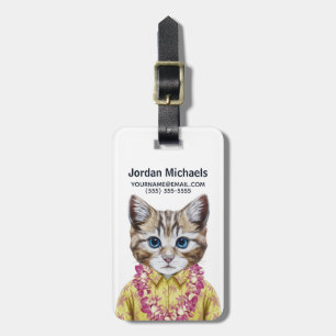 Hawaiian Kitty Cat   Add Your Name Luggage Tag
