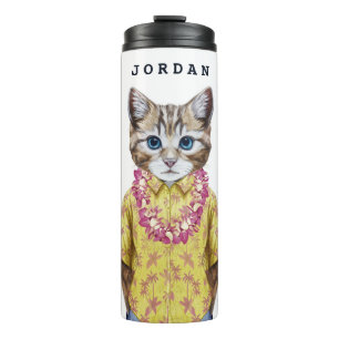 Hawaiian Kitty Cat   Add Your Name Thermal Tumbler