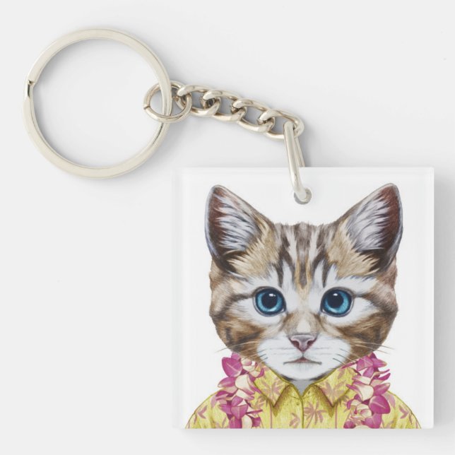 Hawaiian Kitty Cat Key Ring (Front)