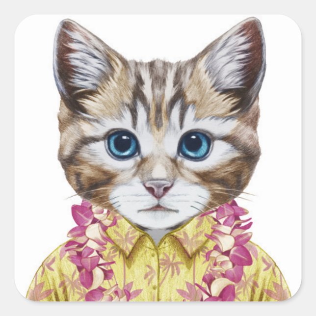 Hawaiian Kitty Cat Square Sticker (Front)