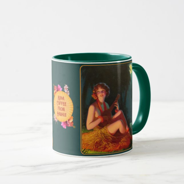 Hawaiian Kona Coffee Girl w/Ukulele Mug (Front Right)