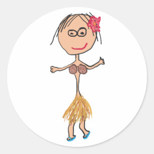 Hawaiian Lady in Grass Skirt Classic Round Sticker