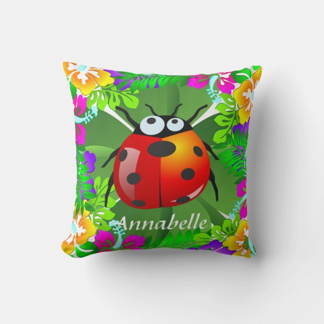 Hawaiian ladybug standing on a four leaf clover cushion (Front)