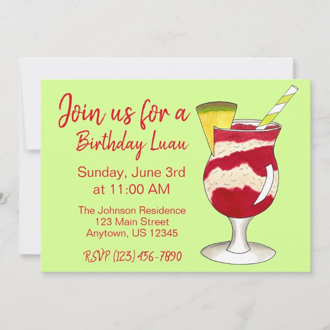 Hawaiian Lava Flow Cocktail Luau Island Party Invitation (Front)