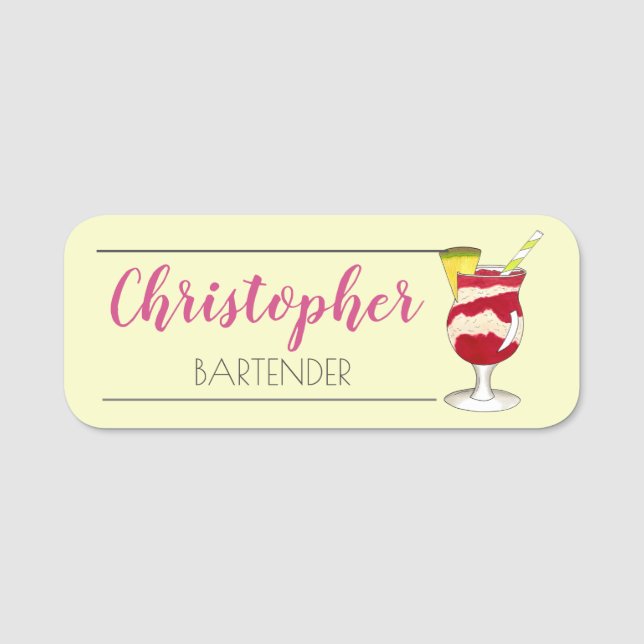 Hawaiian Lava Flow Cocktail Luau Island Tiki Bar Name Tag (Front)