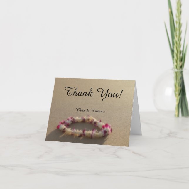 Hawaiian Lei Beach Wedding Thank You Card (Front)