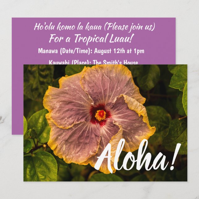 Hawaiian Lilac Hibiscus from Kauai Invitation (Front/Back)