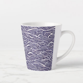 Hawaiian Linocut Waves and Surf  Latte Mug