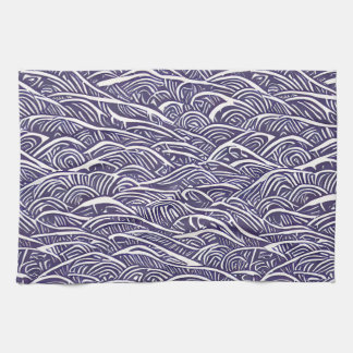 Hawaiian Linocut Waves and Surf  Tea Towel
