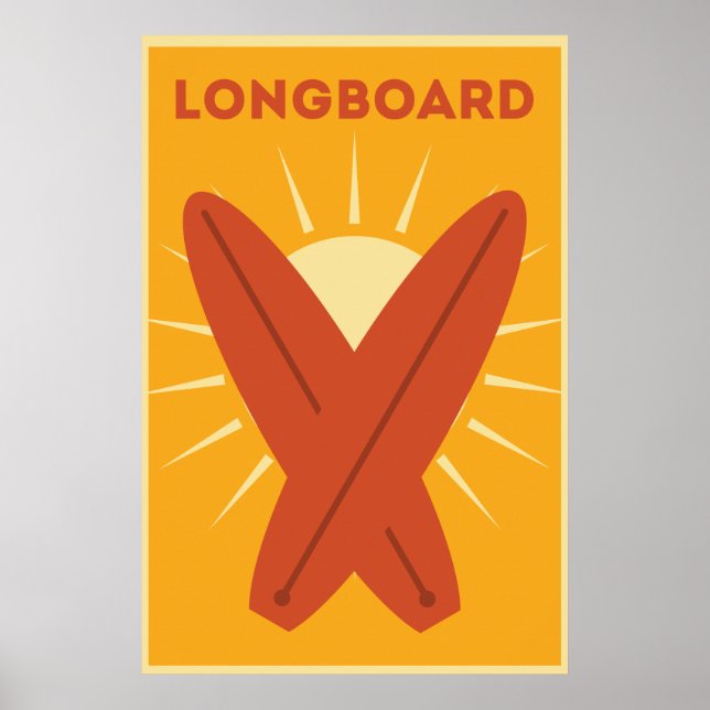 Hawaiian Longboard Surfboard Vintage Retro Poster (Front)