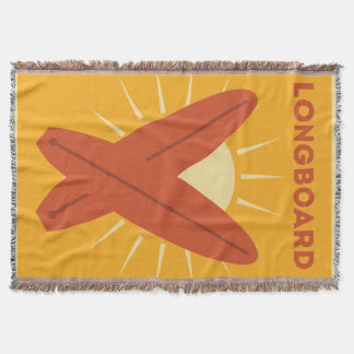 Hawaiian Longboard Surfboard Vintage Retro Throw Blanket