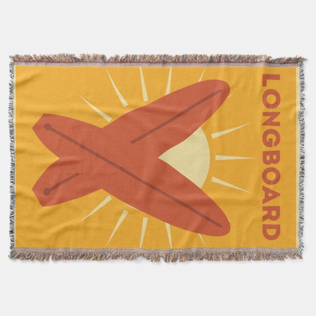 Hawaiian Longboard Surfboard Vintage Retro Throw Blanket (Front)