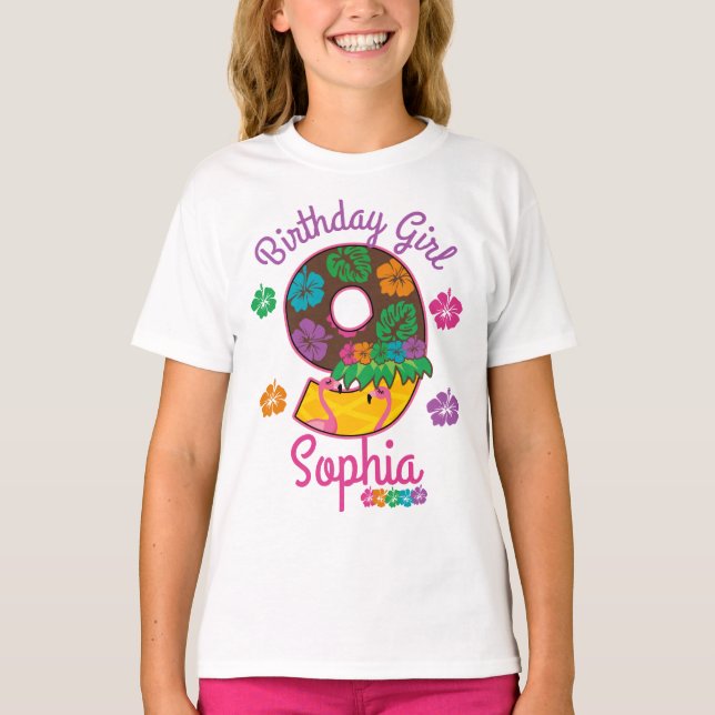 Hawaiian luau aloha Nineth Birthday Girl 9 T-Shirt (Front)
