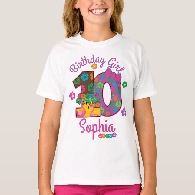 Hawaiian luau aloha Tenth Birthday Girl 10  T-Shirt (Front)