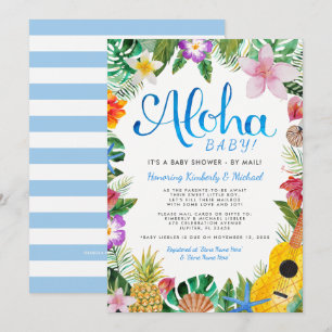 Hawaiian Luau Baby Shower by Mail   Blue Invitation