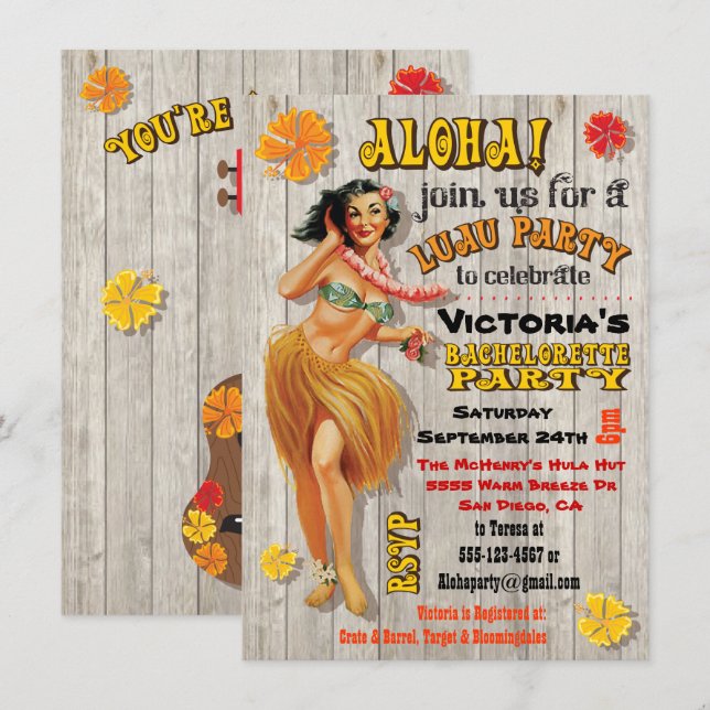 Hawaiian Luau Bachelorette Party Invitations (Front/Back)