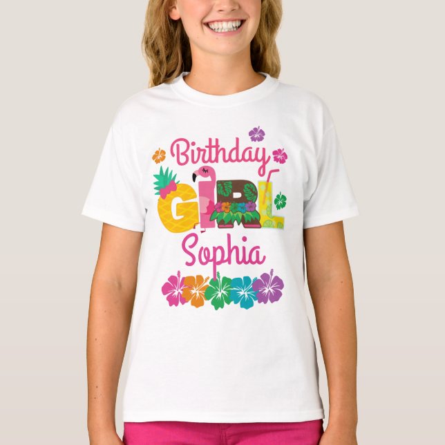 Hawaiian Luau Birthday Girl Summer T-Shirt (Front)