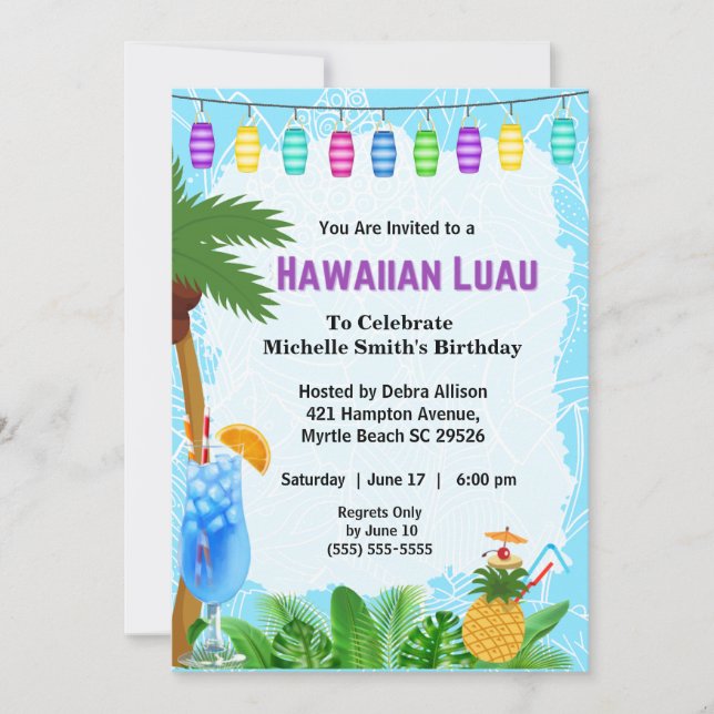 Hawaiian Luau Birthday Invitation (Front)