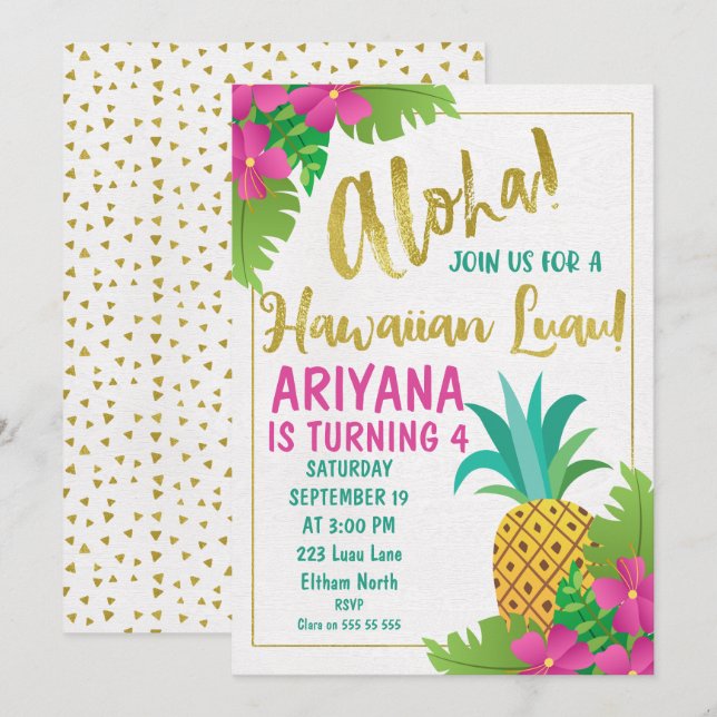 Hawaiian Luau Birthday Invitation (Front/Back)