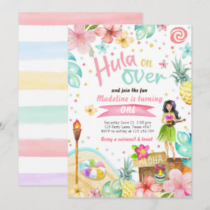 Hawaiian Luau Birthday Invite Tropical Pool Party